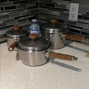 West Bend Stainless Steel Cookware Set with Wooden Accents Made in Canada